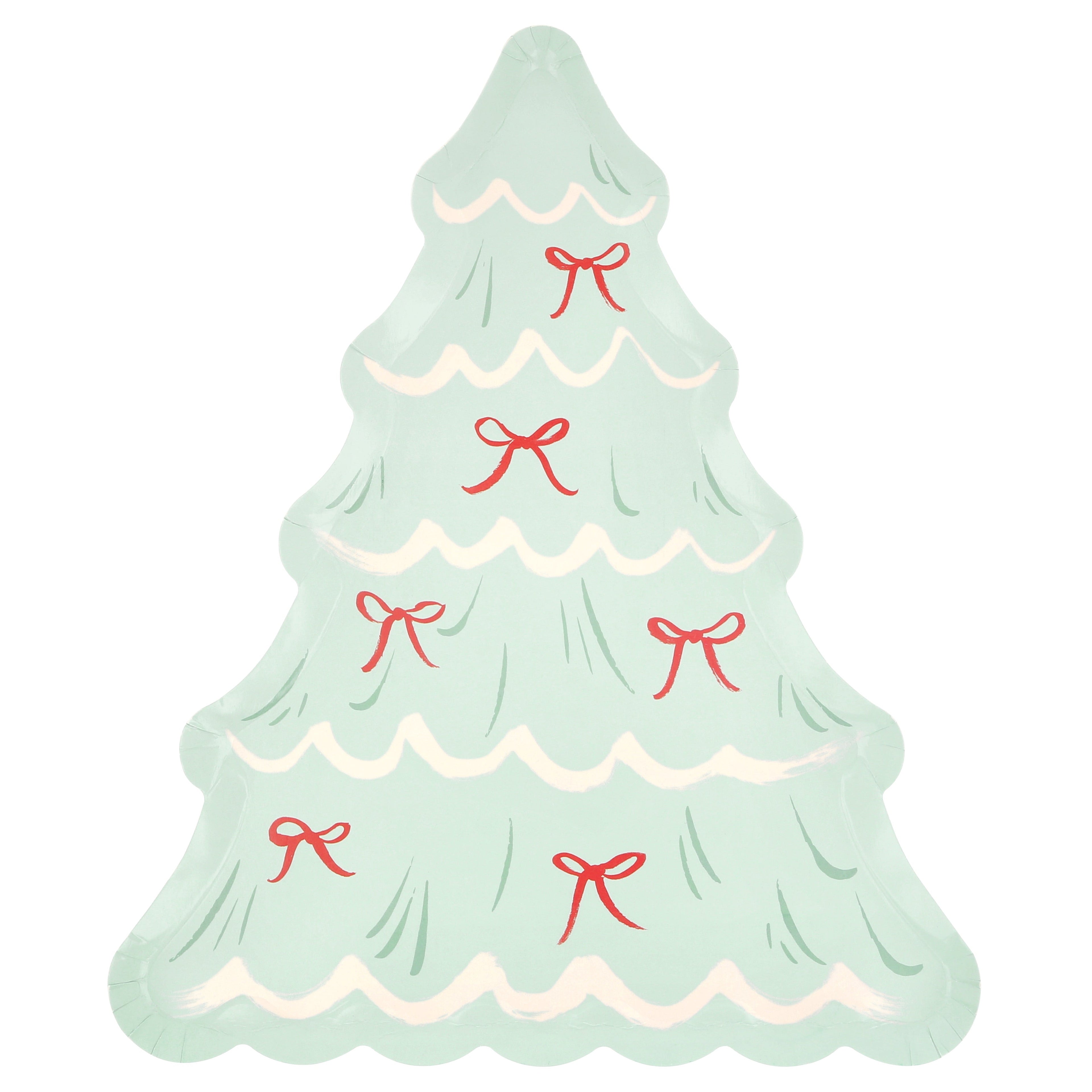 Christmas Tree With Bows Plates (x8)