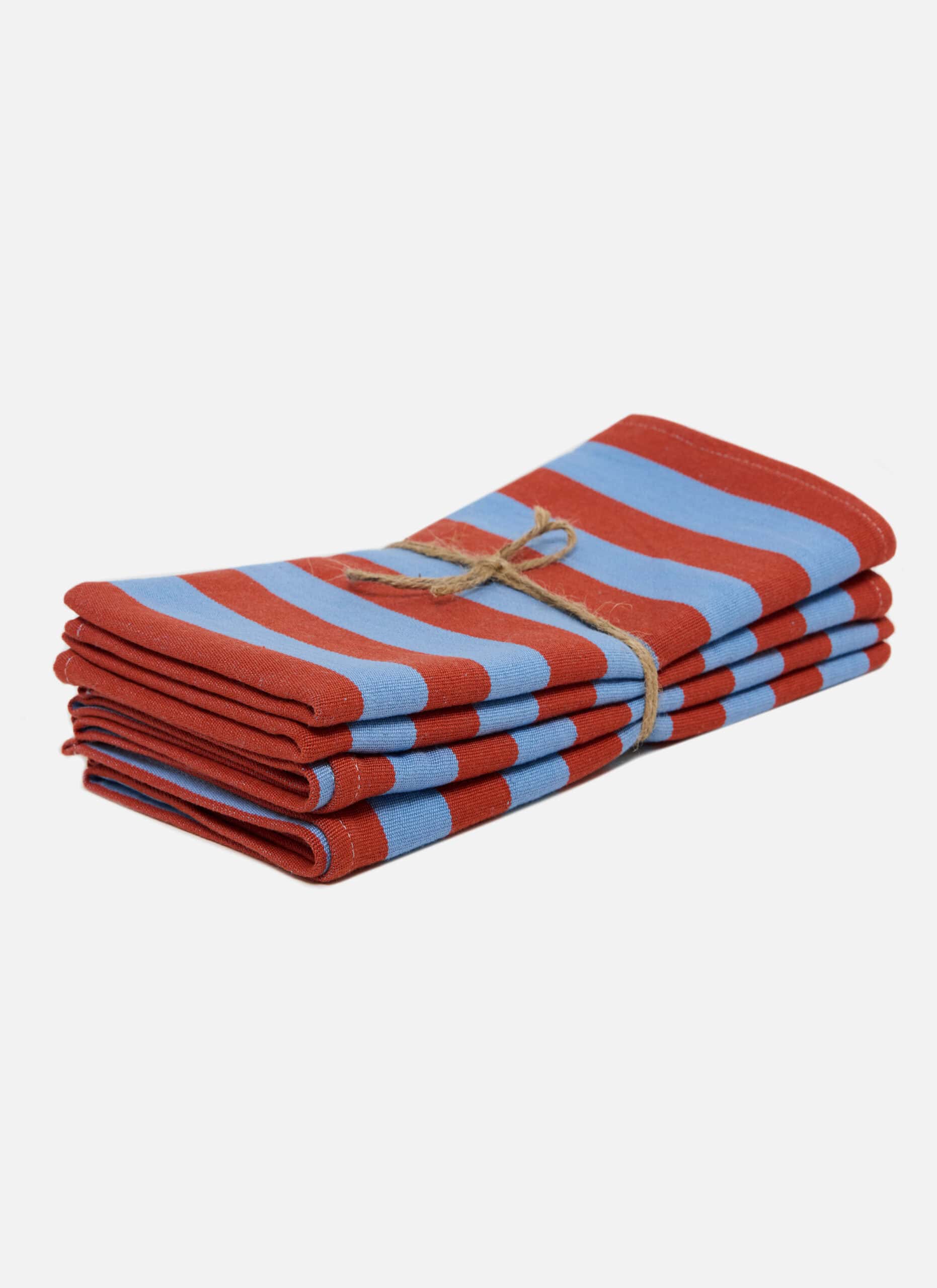 HTH x Domino MEDIUM STRIPE -  Tomato & Blue Napkins