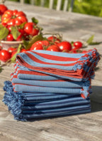 HTH x Domino MEDIUM STRIPE - Tomato & Blue Tea Towel